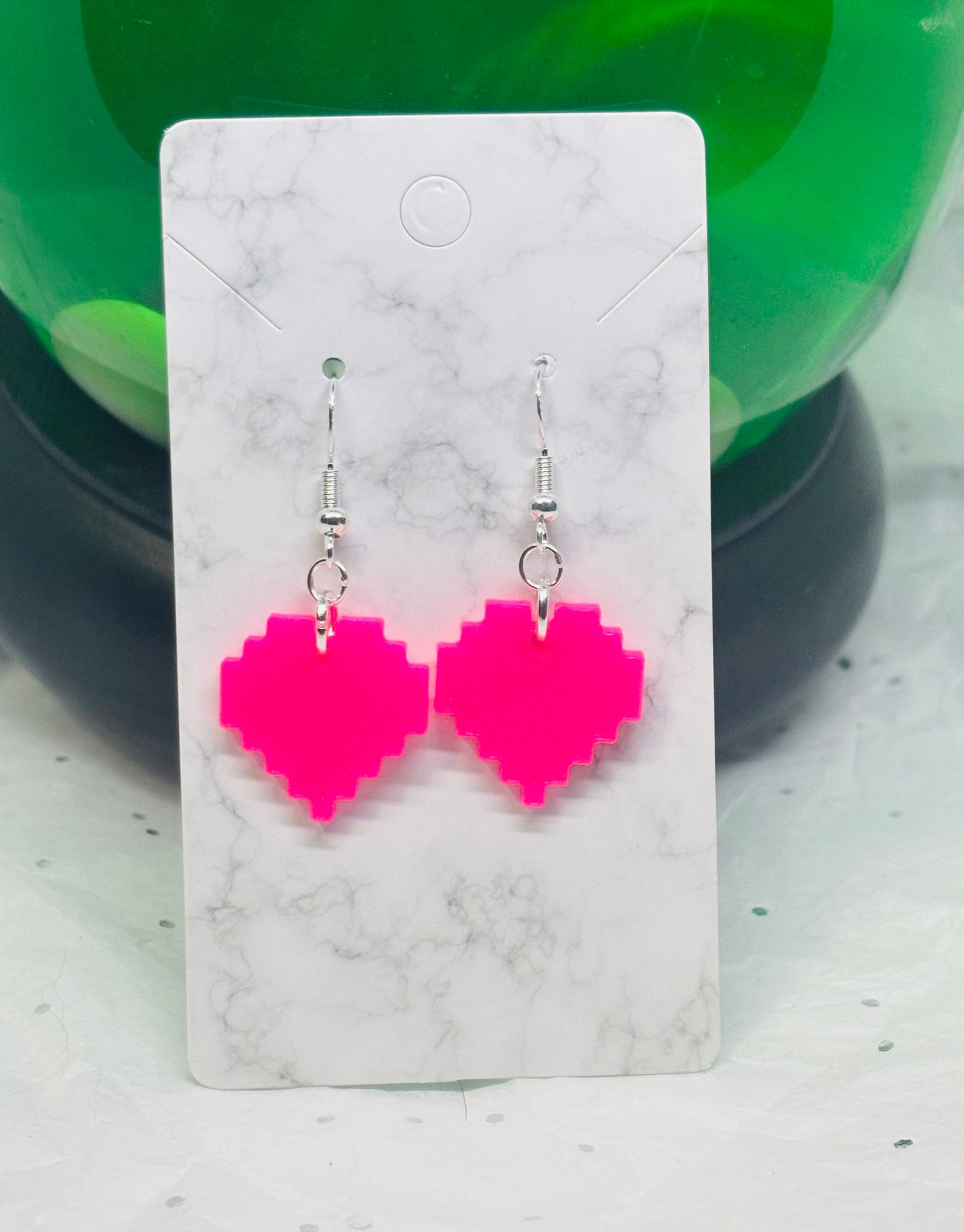 Small Pixel Heart Earrings (Hot Pink)