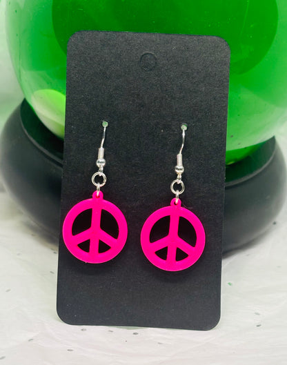 Peace Sign Earrings (Hot Pink)