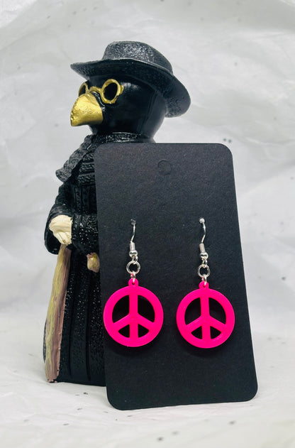 Peace Sign Earrings (Hot Pink)