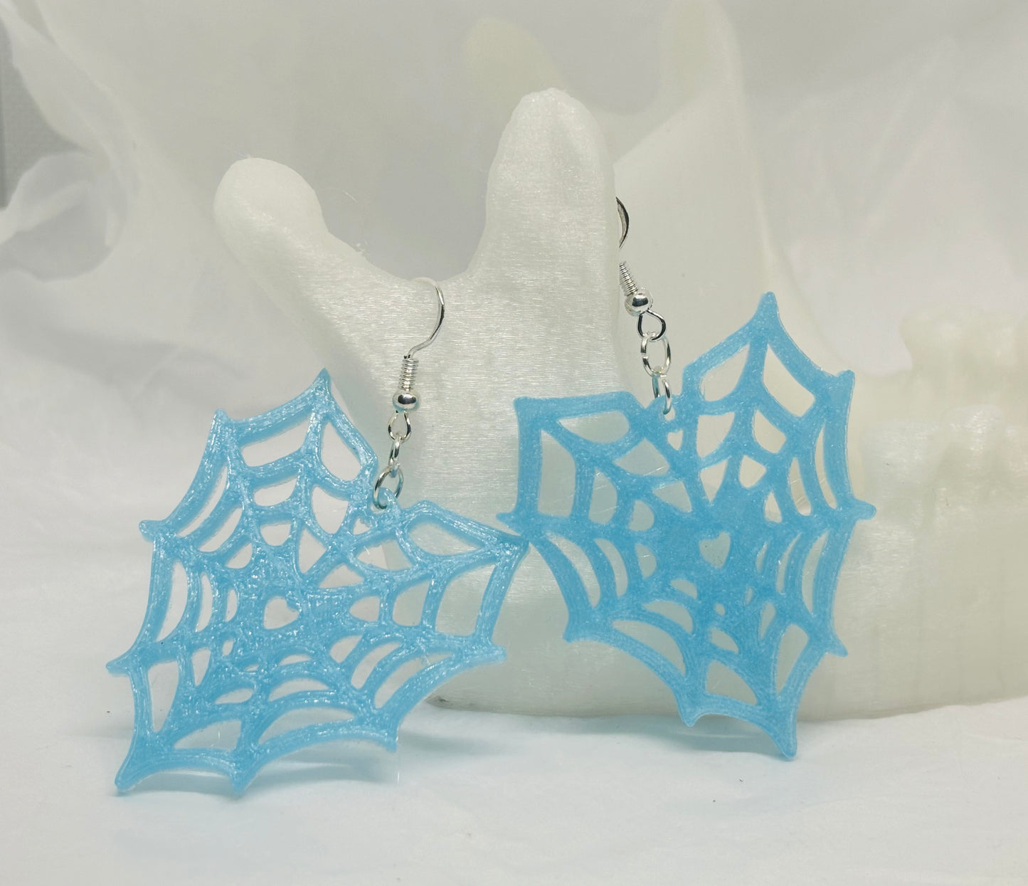 Glowing Spiderweb Heart Earrings (Blue)