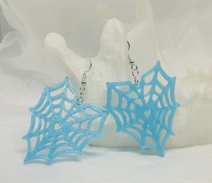 Glowing Spiderweb Heart Earrings (Blue)