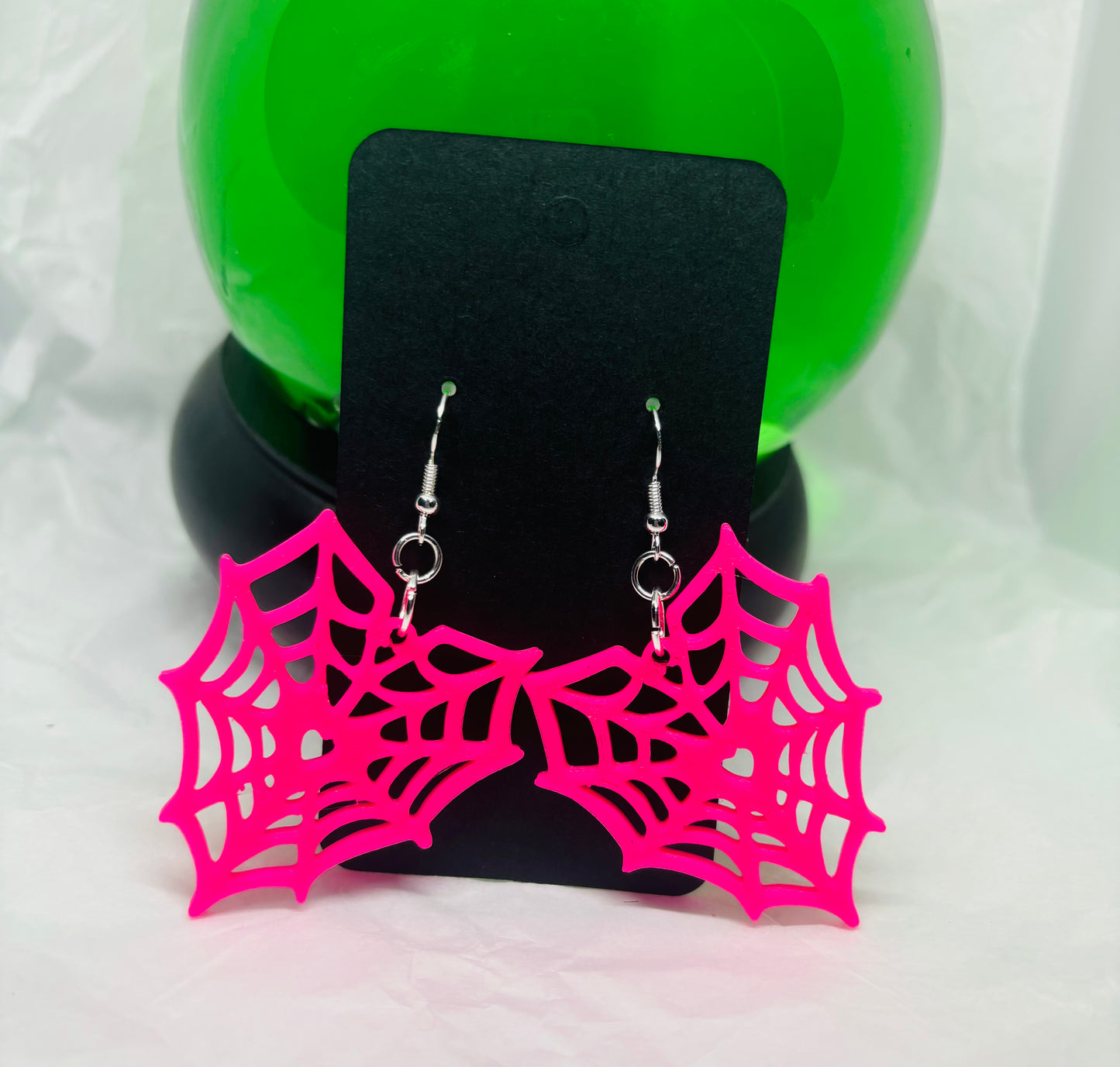 Spiderweb Heart Earrings (Hot Pink)