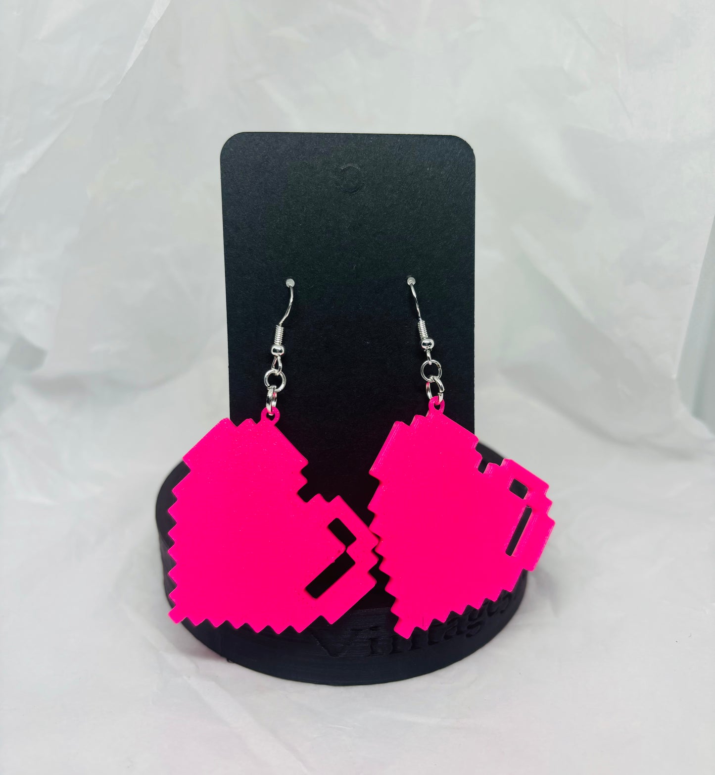 Large Pixel Heart Earrings (Hot Pink)