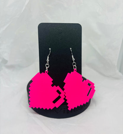 Large Pixel Heart Earrings (Hot Pink)