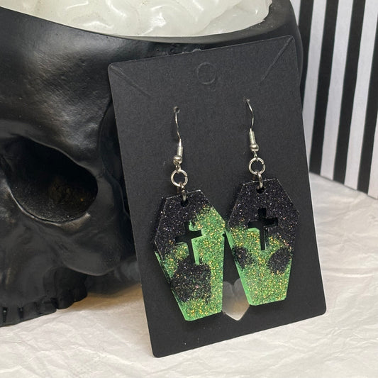 Coffin Earrings (Green & Black)