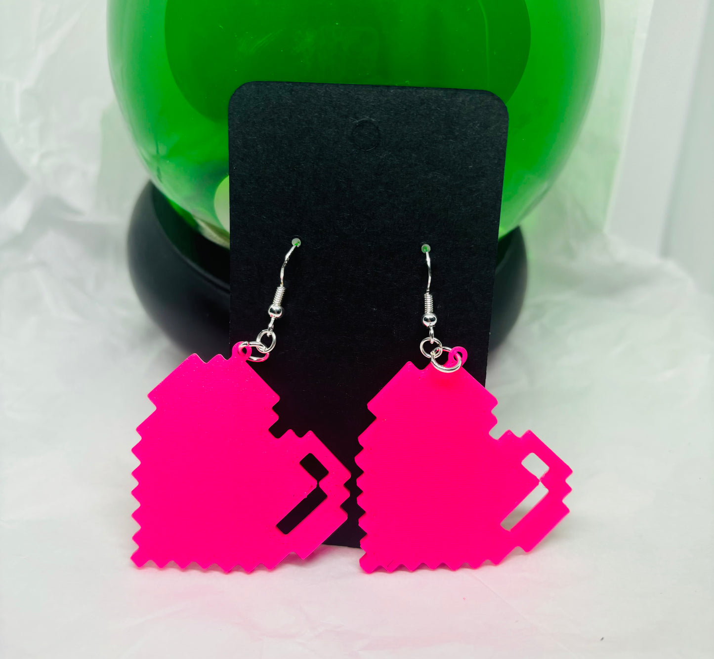 Large Pixel Heart Earrings (Hot Pink)