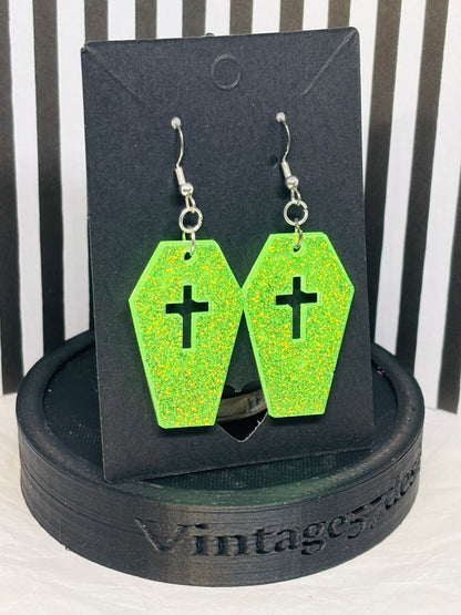 Coffin Earrings (Lime Green)
