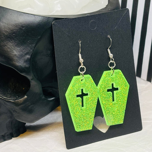 Coffin Earrings (Lime Green)
