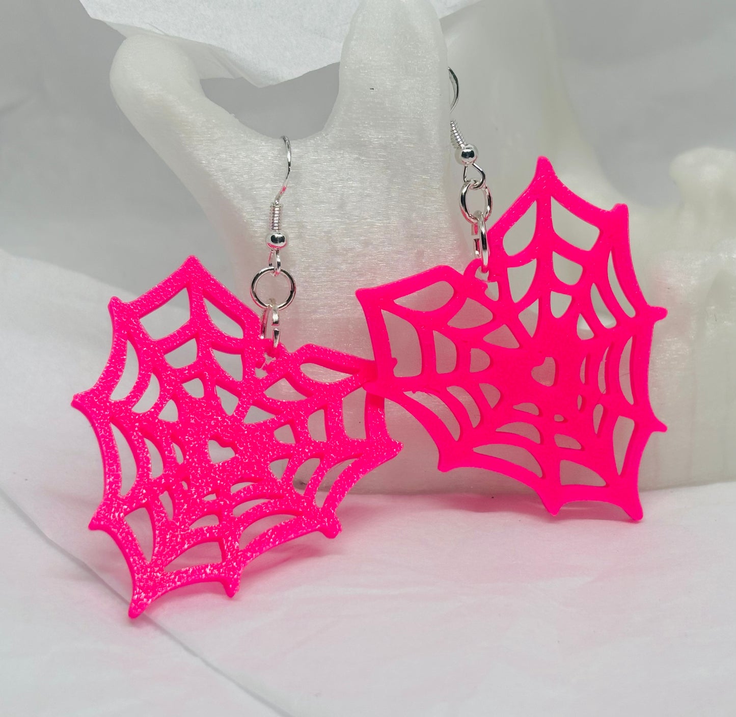 Spiderweb Heart Earrings (Hot Pink)