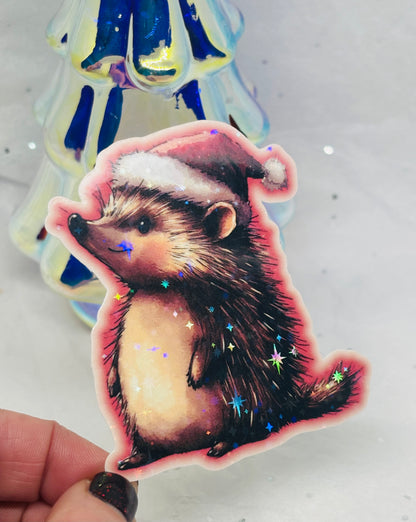 Vintage Christmas Hedgehog Sticker