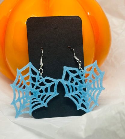 Glowing Spiderweb Heart Earrings (Blue)