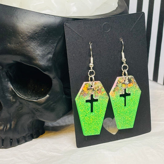 Coffin Earrings (Pink & Green)