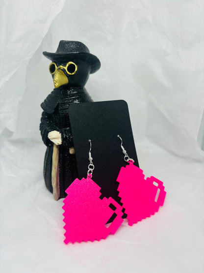 Large Pixel Heart Earrings (Hot Pink)