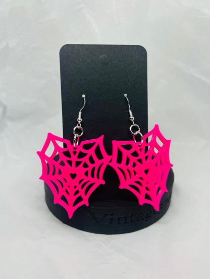 Spiderweb Heart Earrings (Hot Pink)