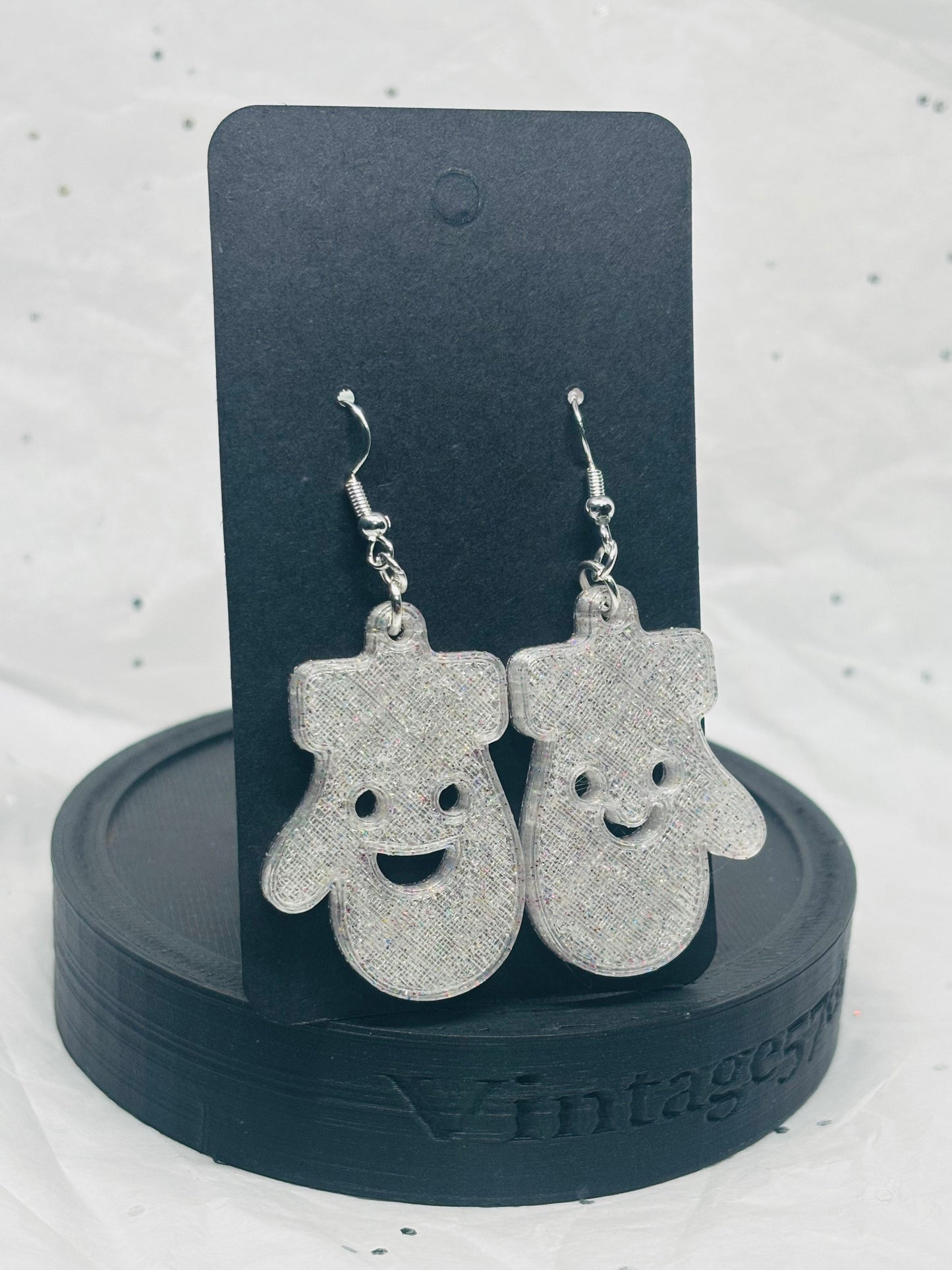 Mitten Earrings (Silver Sparkle)