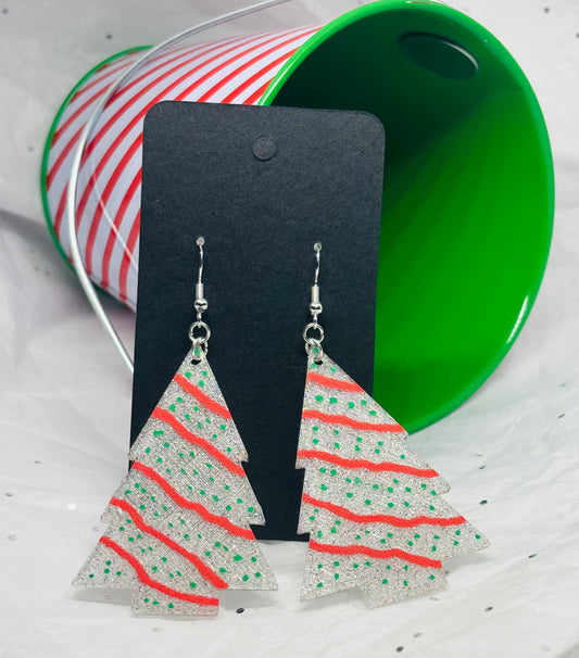 Zebra Cake Christmas Tree Earrings