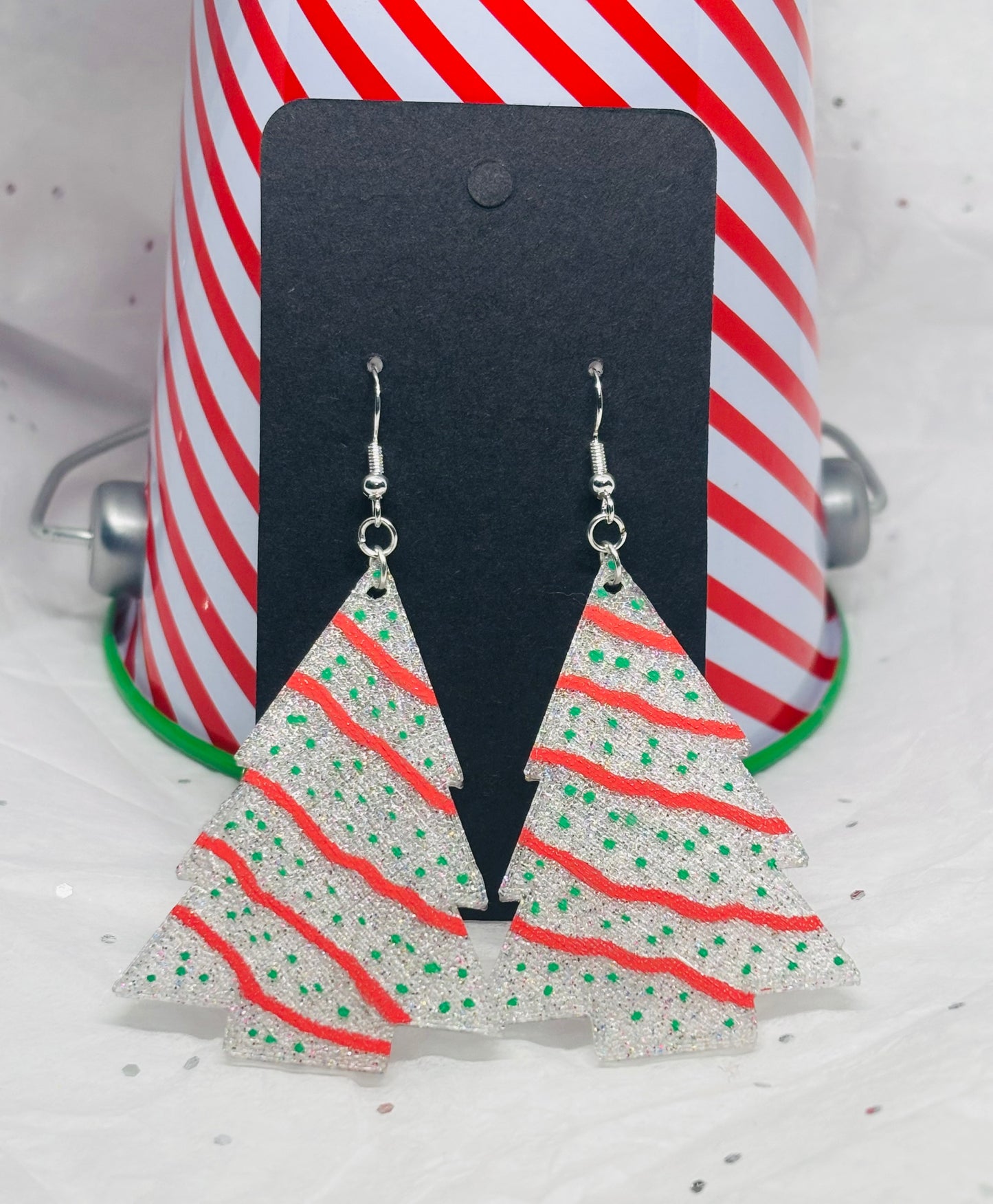 Zebra Cake Christmas Tree Earrings