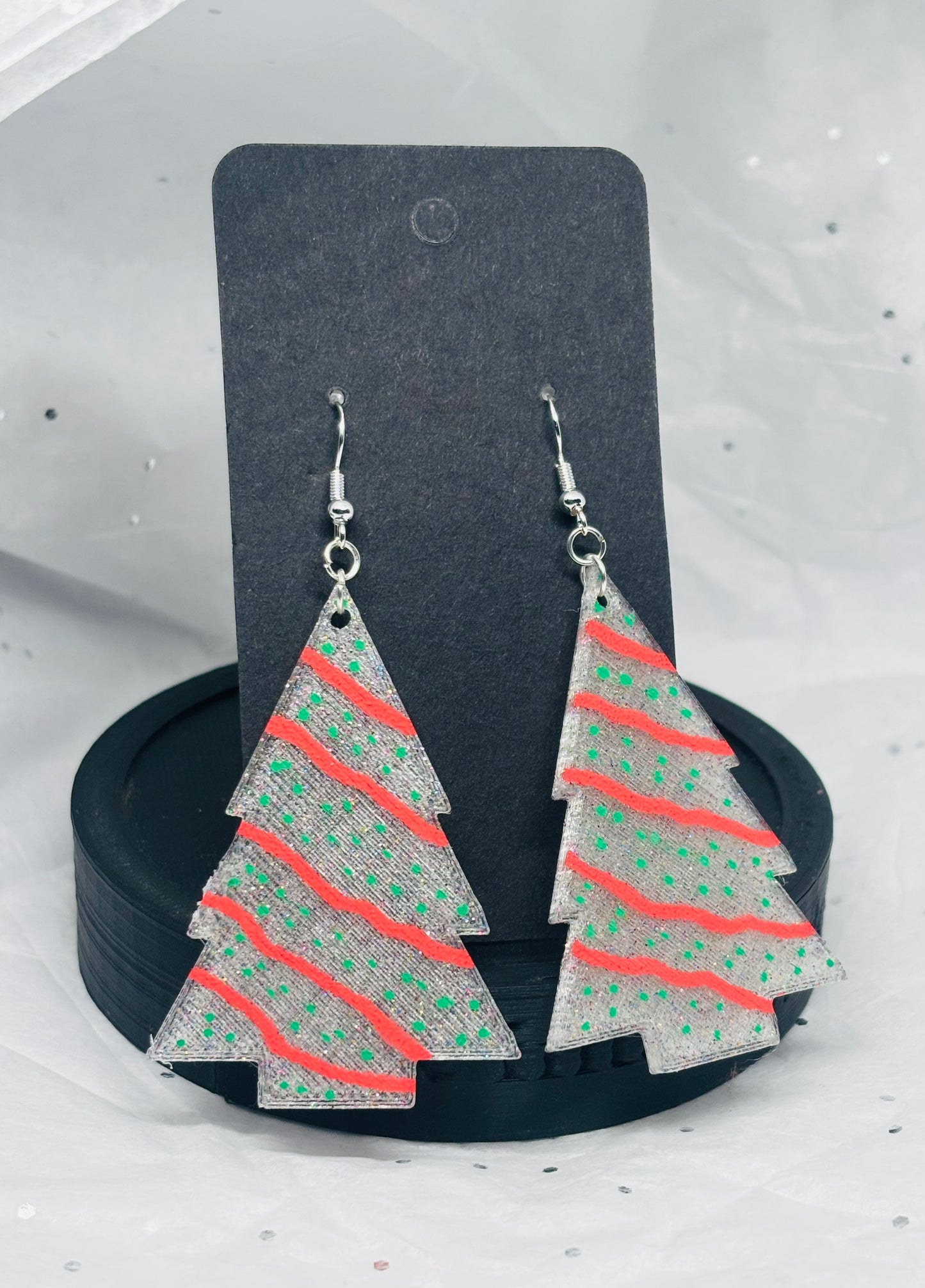 Zebra Cake Christmas Tree Earrings