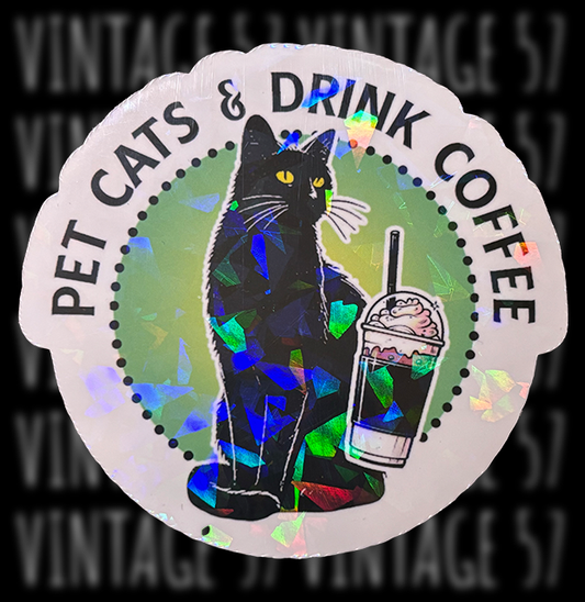 Pet Cats & Drink Coffee Sticker