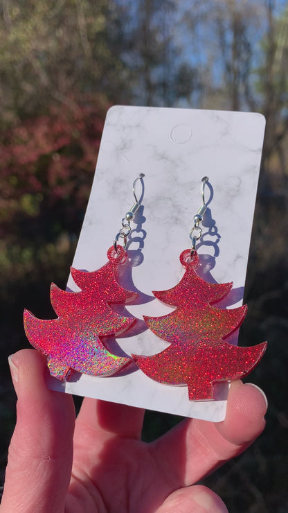 Red Christmas Tree Earrings