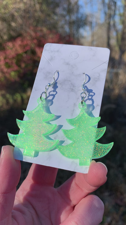 Lime Green Christmas Tree Earrings