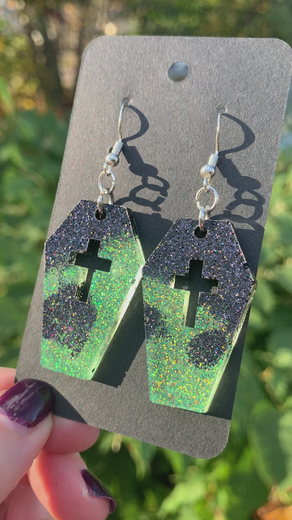 Coffin Earrings (Green & Black)