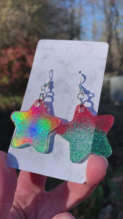 Red & Green Star Earrings