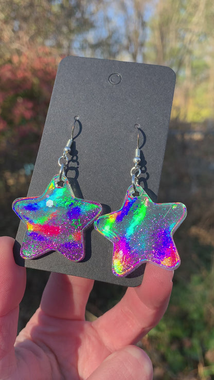 Green & Purple Star Earrings