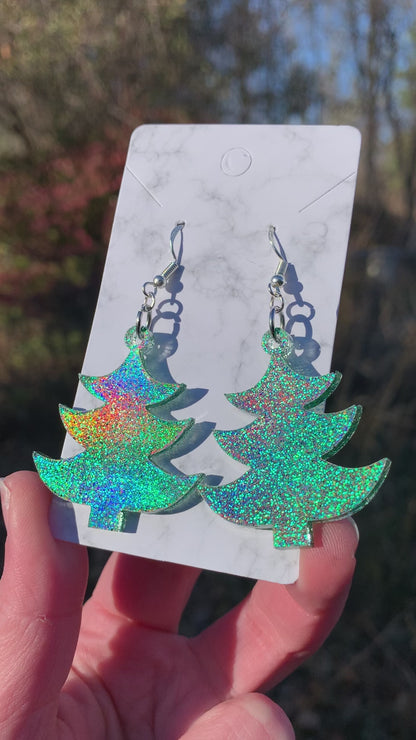 Green Christmas Tree Earrings