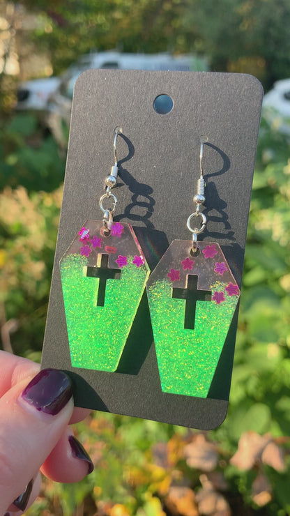 Coffin Earrings (Purple & Green)